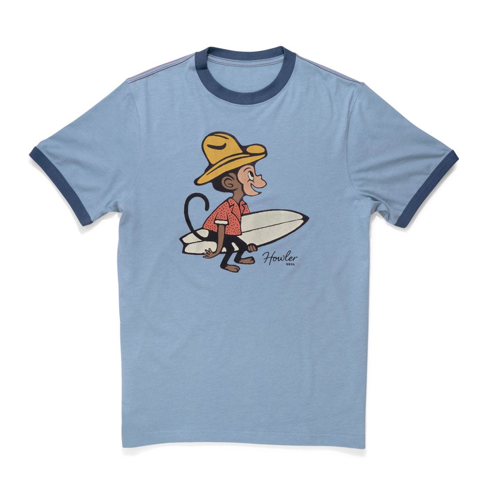 El Monito Surfs Ringer T-Shirt- Light Blue Heather